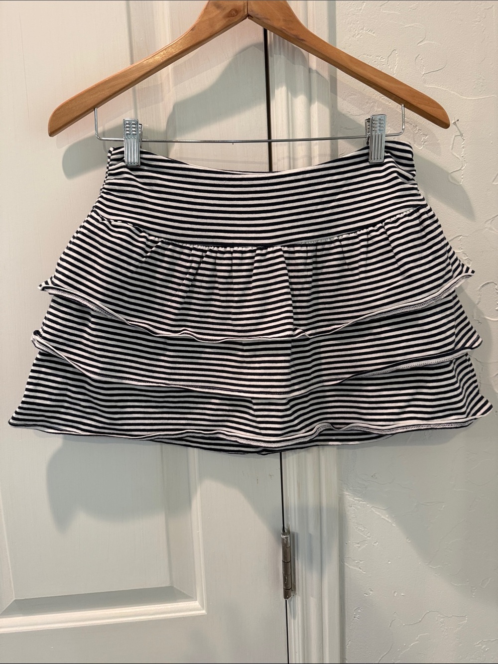 Hollister Black & White Striped Ruffle Skater Skirt